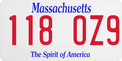 MA license plate 118OZ9