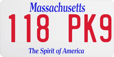 MA license plate 118PK9