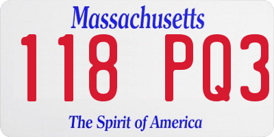 MA license plate 118PQ3