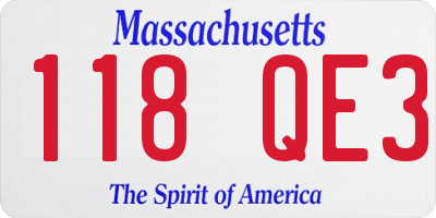 MA license plate 118QE3
