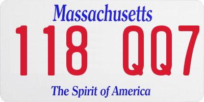 MA license plate 118QQ7