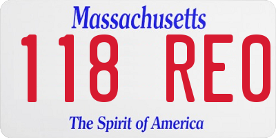 MA license plate 118RE0