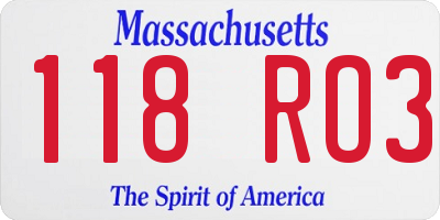 MA license plate 118RO3
