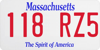 MA license plate 118RZ5