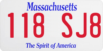 MA license plate 118SJ8
