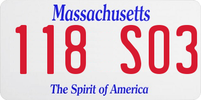 MA license plate 118SO3