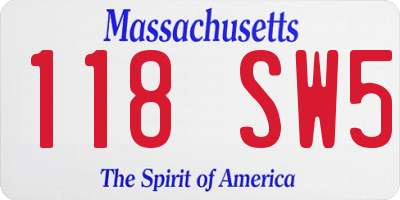 MA license plate 118SW5