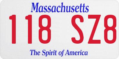 MA license plate 118SZ8