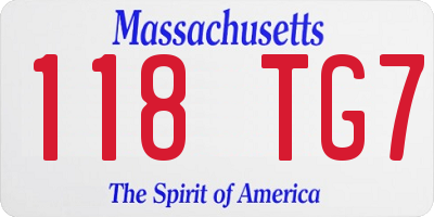 MA license plate 118TG7