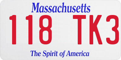 MA license plate 118TK3