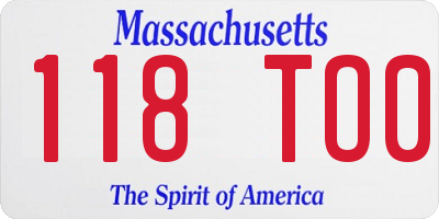 MA license plate 118TO0