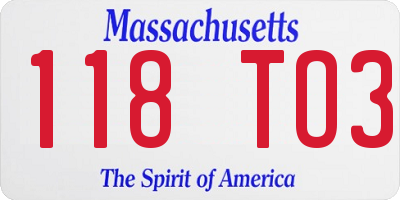 MA license plate 118TO3