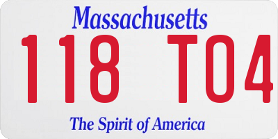 MA license plate 118TO4