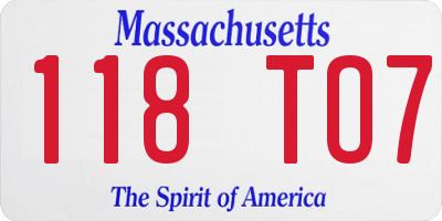 MA license plate 118TO7