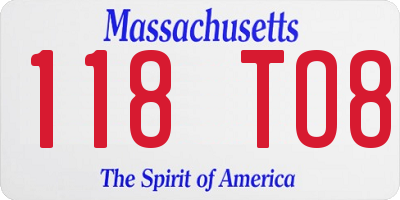 MA license plate 118TO8