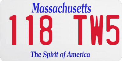 MA license plate 118TW5