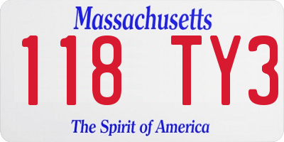 MA license plate 118TY3