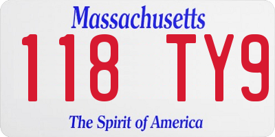MA license plate 118TY9