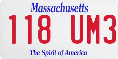 MA license plate 118UM3