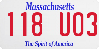 MA license plate 118UO3