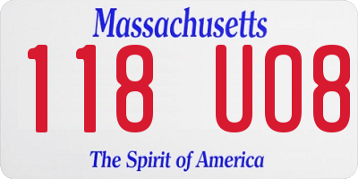 MA license plate 118UO8