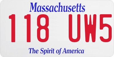 MA license plate 118UW5