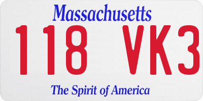MA license plate 118VK3