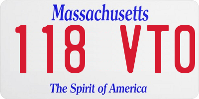 MA license plate 118VT0