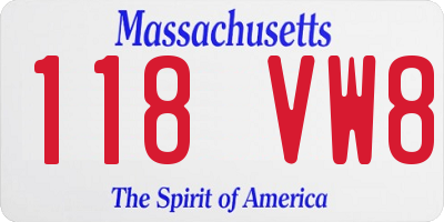 MA license plate 118VW8