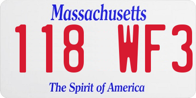 MA license plate 118WF3