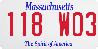 MA license plate 118WO3