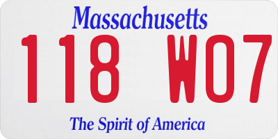 MA license plate 118WO7