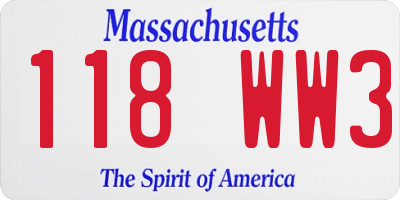 MA license plate 118WW3