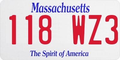 MA license plate 118WZ3