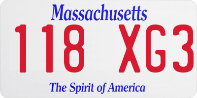 MA license plate 118XG3