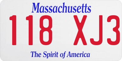 MA license plate 118XJ3