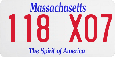 MA license plate 118XO7