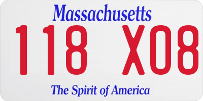 MA license plate 118XO8