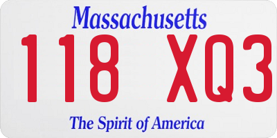 MA license plate 118XQ3