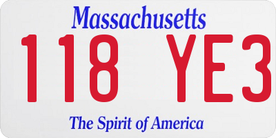 MA license plate 118YE3