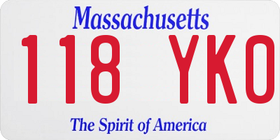 MA license plate 118YK0