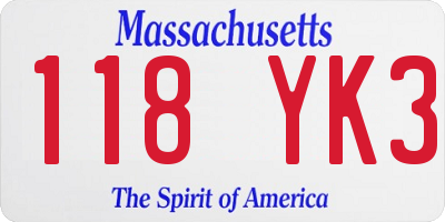 MA license plate 118YK3