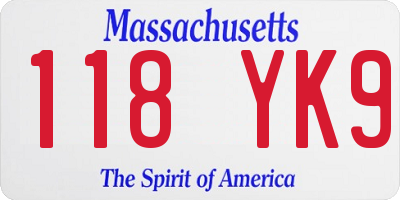 MA license plate 118YK9