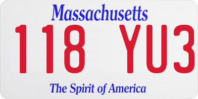 MA license plate 118YU3