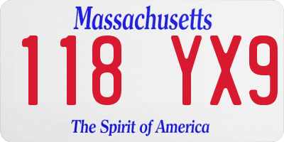 MA license plate 118YX9