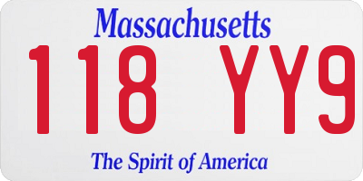 MA license plate 118YY9