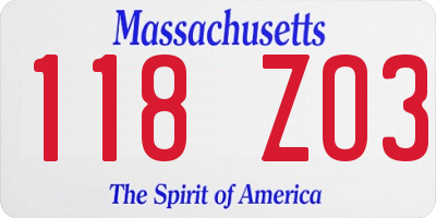MA license plate 118ZO3