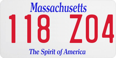 MA license plate 118ZO4