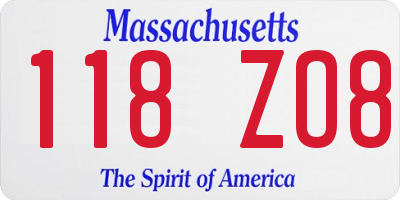 MA license plate 118ZO8
