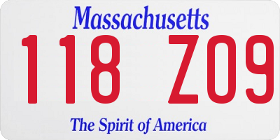 MA license plate 118ZO9